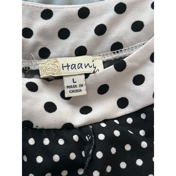 Haani Polka Dot Midi Dress Women’s L Black White Sleeveless Belted - Picture 8 of 11